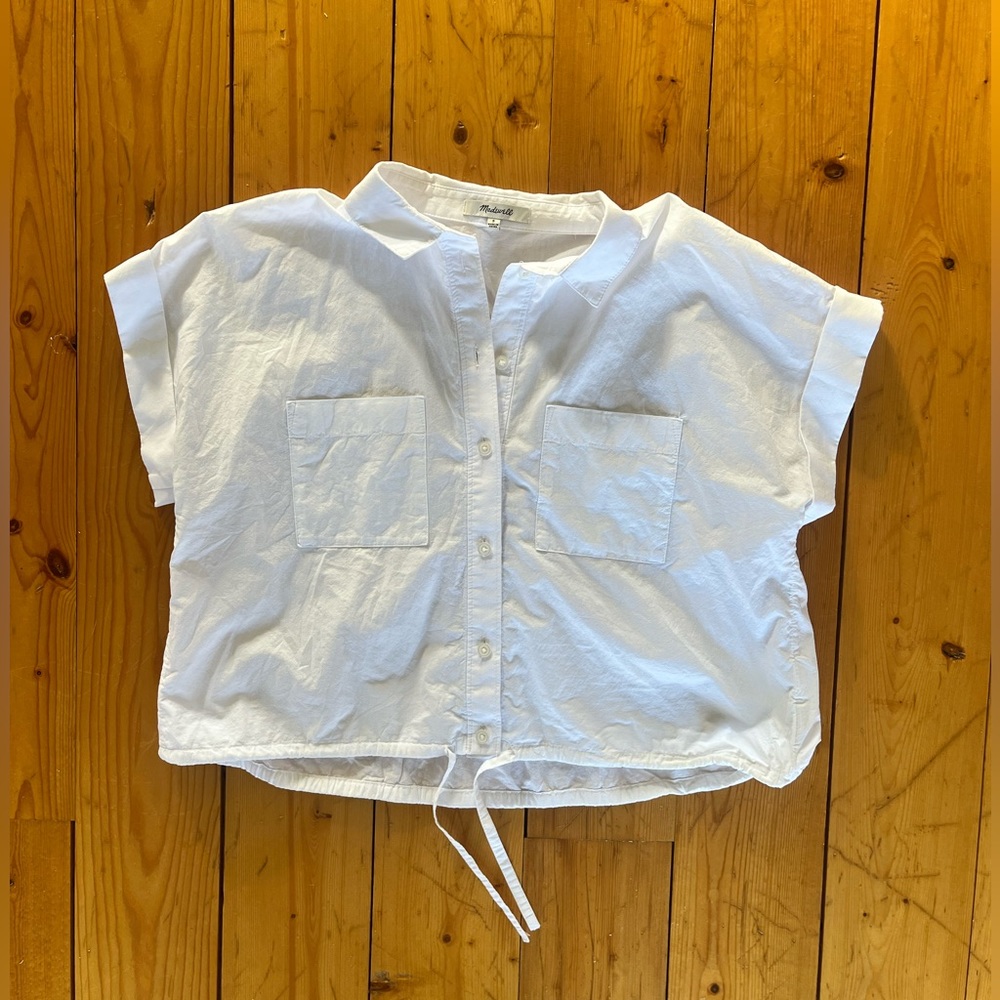 Madewell short sleeve cropped white button down S